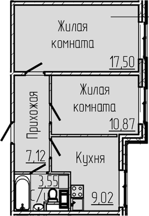 2-комнатная квартира 48.06 м², 1/8 эт., ЖК «SERTOLOVO PARK»
